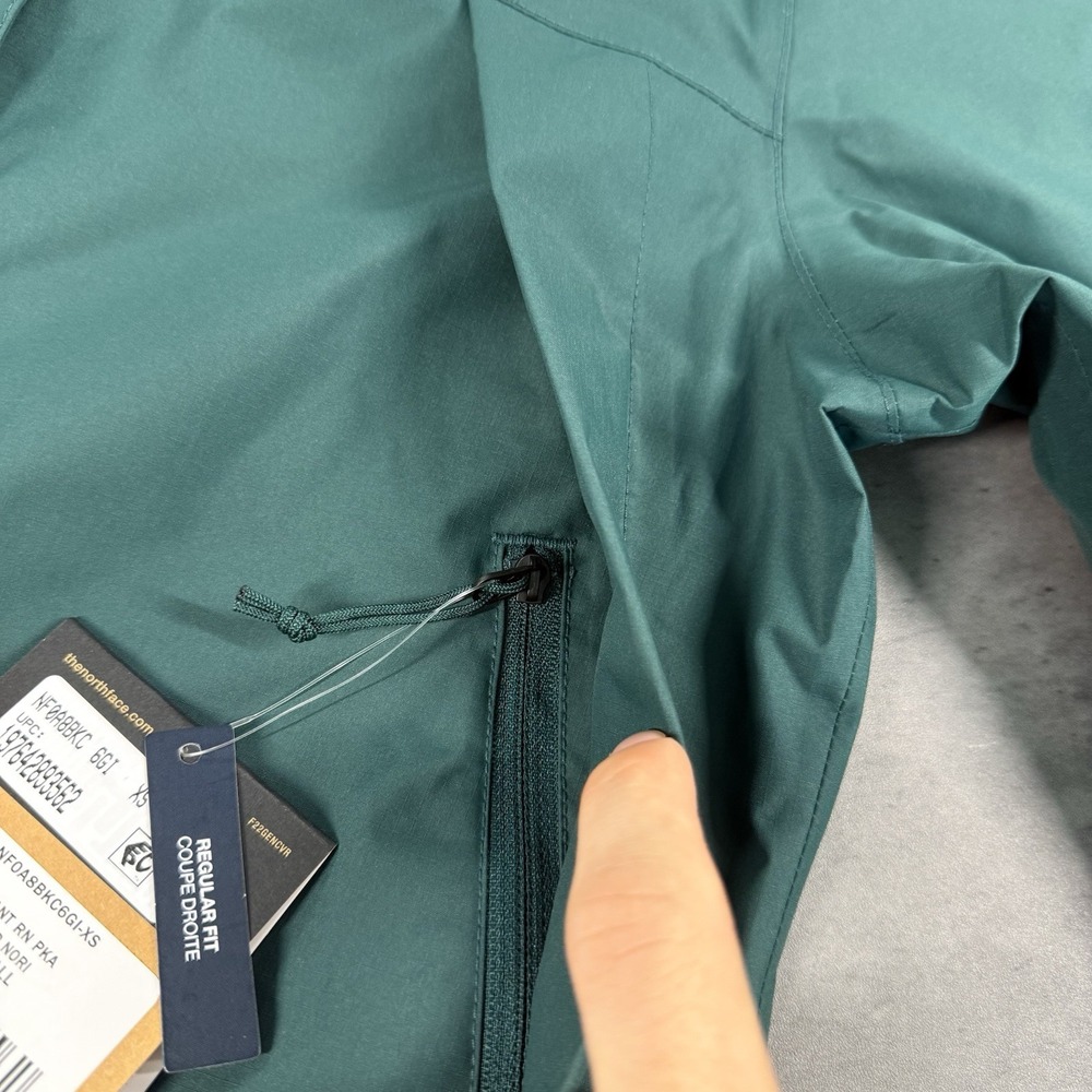 North Face Antora Rain Parka Jacket‎ XS Nori Green Dark Dryvent Zip Hooded Coat - Picture 11 of 13